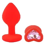 Анальная пробка EGZO Red Heart Plug S с красным кристаллом, силиконовая - мініатюра 2