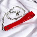 Комплект красные наручники + ошейник с поводком с красным мехом с ЭКО лака Flirty - мініатюра 7