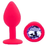 Анальная пробка EGZO Silicone Pink Round Plug S, розовая силиконовая с прозрачной гранёной вставкой - мініатюра 2