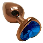 Анальная пробка EGZO Dark Gold Heart Plug S с синим кристаллом, металлическая - мініатюра 2