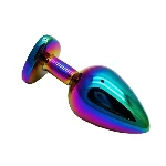 Анальная пробка EGZO Multicolor Heart Plug M с жёлтым кристаллом, металлическая - мініатюра 3