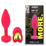 Анальная пробка EGZO Silicone Pink Heart Plug S, розовая, с жёлтым кристаллом - мініатюра 1