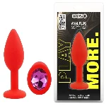 Анальный плаг силиконовый EGZO Red Round Plug S с кристаллом, красный - мініатюра 1