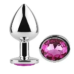 Анальная пробка EGZO Silver Round Plug S, круглая металлическая с розовым кристаллом - мініатюра 2