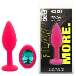 Анальная пробка EGZO Pink Round Plug S с зеленым кристаллом, медицинский силикон - мініатюра 1