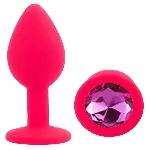 Анальная пробка EGZO Silicone Pink S, розовая силиконовая с кристаллом Aqua, гладкая - мініатюра 2