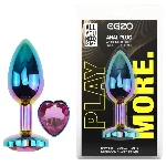Анальная пробка EGZO Multicolor Heart Plug S с розовым кристаллом, металлическая, 70 мм - мініатюра 1
