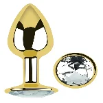 Анальная пробка EGZO Gold S с прозрачным кристаллом из медицинской стали для длительного ношения - мініатюра 1