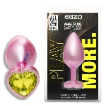 Анальная пробка EGZO Pink Perl Heart Plug S, розовая металлическая с кристаллом - мініатюра 1