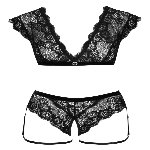 Кружевной комплект с гартерами от Cottelli LINGERIE Размер S - мініатюра 4