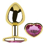 Анальная пробка Egzo Gold Heart Plug Rose S с розовым кристаллом и золотой базой - мініатюра 1