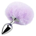 Анальная пробка EGZO Bunny Tail Silver Plug S с пушистым хвостиком, светло-фиолетовая - мініатюра 1