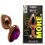 Анальная пробка EGZO Dark Gold Heart Plug Purple S, металлическая с фиолетовым кристаллом - мініатюра 1