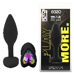 Анальная пробка силиконовая EGZO Black Heart Plug S с радужным кристаллом, черная - мініатюра 1