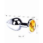 Металлическая анальная пробка Silver, yellow crystal размер М - мініатюра 3