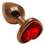 Анальная пробка EGZO Dark Gold Heart Plug S с красным кристаллом, металлическая - мініатюра 2