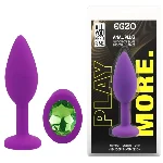 Анальная пробка EGZO Silicone Purple Round Plug S, фиолетовая, силиконовая, с зелёной вставкой - мініатюра 1