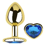 Анальная пробка EGZO Gold Heart Plug M с синим кристаллом и золотым основанием - мініатюра 1
