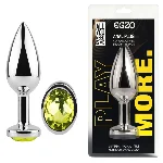 Анальная пробка с кристаллом EGZO Silver Round Plug Lime, серебристая, размер M - мініатюра 5