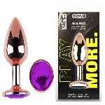 Анальная пробка EGZO Rose Gold Round Plug M из нержавеющей стали с фиолетовым кристаллом - мініатюра 1
