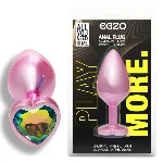 Анальная пробка EGZO Pink Perl Heart Plug S с радужным кристаллом, стальная - мініатюра 1