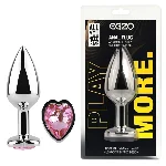 Анальный плаг EGZO Silver Heart Plug Pink S, металлический с розовым сердцем - мініатюра 1