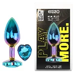 Анальная пробка EGZO Multicolor Heart Plug S с голубым кристаллом, металлическая - мініатюра 1