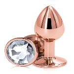 Анальная пробка EGZO Rose Gold с прозрачным кристаллом, нержавеющая сталь, S - мініатюра 2