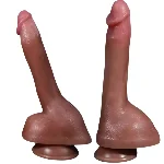 Большой фаллоимитатор с мошонкой на присоске OYO - Dildo Double Layer Silicone YQW-015 (длина 22 см, диаметр 5 см) - мініатюра 4
