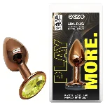Анальная пробка EGZO Dark Gold с кристаллом, металлическая, анатомической формы, размер S - мініатюра 1