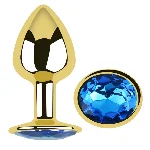 Анальная пробка EGZO Gold Round Plug S с кристаллом, металлическая, золотая - мініатюра 1
