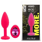Анальная пробка EGZO Silicone Pink S, розовая силиконовая с кристаллом Aqua, гладкая - мініатюра 1