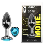 Анальная пробка EGZO Dark Silver Heart Plug Aqua S металлическая с кристаллом - мініатюра 1