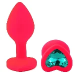 Анальная пробка EGZO Pink Heart Plug S с бирюзовым кристаллом, розовая из медицинского силикона - мініатюра 2