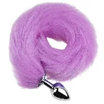 Анальная пробка EGZO Fox Tail Silver Plug Purple с фиолетовым хвостиком, размер S - мініатюра 1