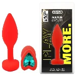 Анальная пробка EGZO Silicone Red Heart Plug S с фиолетовым кристаллом, красная - мініатюра 1
