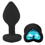 Анальная пробка EGZO Black Heart Plug S с синим кристаллом, медицинский силикон - мініатюра 2