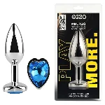 Анальная пробка EGZO Silver Heart Plug Blue M, анатомическая, с голубым кристаллом - мініатюра 1