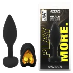 Анальная пробка EGZO Silicone Black Heart Plug S, черный силиконовый плаг с желтым сердцем - мініатюра 1