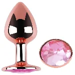 Анальная пробка EGZO Rose Gold Round Plug Pink M, металлическая с розовым кристаллом - мініатюра 2