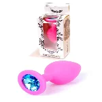Анальная пробка с голубым кристаллом Plug-Jewellery Pink Silicon PLUG Medium- Light Blue Diamond - мініатюра 1