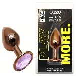 Анальная пробка EGZO Dark Gold с кристаллом аметиста, металлическая анатомическая, размер S - мініатюра 1