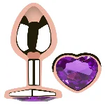 Анальная пробка металлическая EGZO Rose Gold Heart Plug S с фиолетовым кристаллом - мініатюра 2