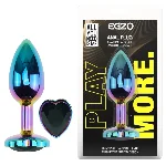 Анальная пробка EGZO Multicolor Heart Plug S, радужная металлическая с кристаллом - мініатюра 1