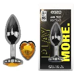 Анальная пробка EGZO Dark Silver Heart Plug M, металлическая с желтым кристаллом - мініатюра 1