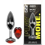 Анальная пробка с кристаллом EGZO - Dark Silver Heart Plug Red size S - мініатюра 1