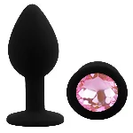 Анальная пробка EGZO Silicone S черная с розовым кристаллом из медицинского силикона - мініатюра 2