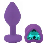 Анальная пробка EGZO Violet Heart Plug S с розовым кристаллом, фиолетовый силикон - мініатюра 2