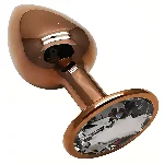 Анальная пробка EGZO Dark Gold с прозрачным кристаллом, нержавеющая сталь, размер S - мініатюра 2