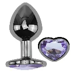 Анальная пробка EGZO Dark Silver Heart Plug с фиолетовым аметистом, размер S - мініатюра 2